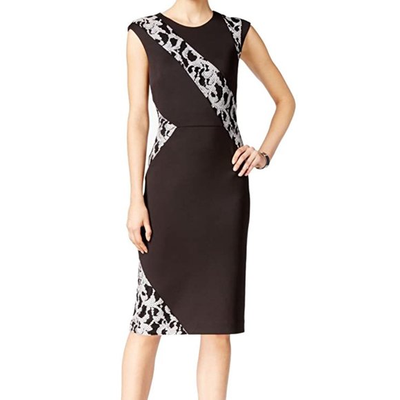 Rachel Roy Black / Navy Lace Scuba Sheath Dress 12 - Picture 2 of 14